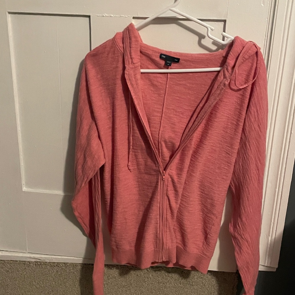 Gap Women's Pink Sweater zip up with hoodie no pockets size medium